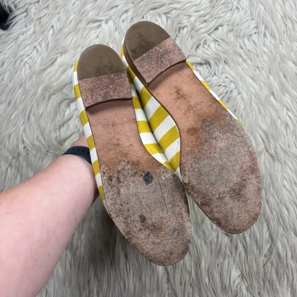 Coach Women's 8.5 Utopia Lobster Loafers Woven Yellow White Stripe Embroidered - Picture 6 of 9